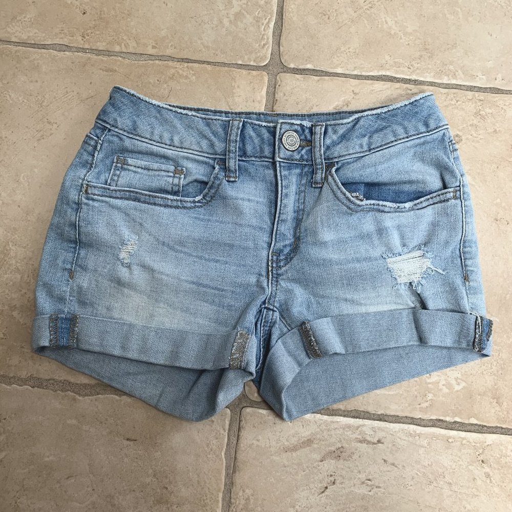 Distressed Low Rise Denim Shorts